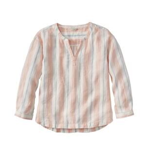 LL Bean Women's Premium Washable Linen Splitneck Stripe Shirt - Size XS